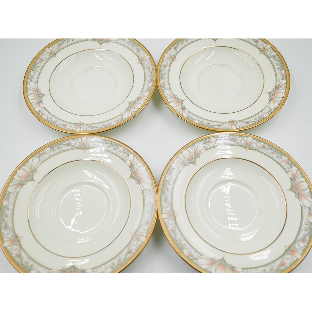 Noritake Barrymore 9737 Bone China Saucers Set of 4 Gold Trim Floral Japan 6in